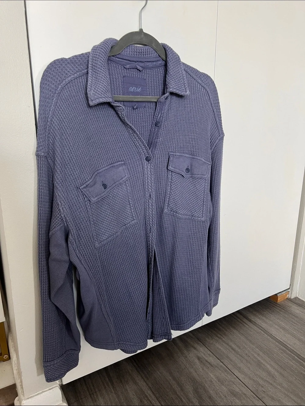 aerie Women’s Long-Sleeve Waffle Button-Down Shirt Jacket - Dusty Purple
